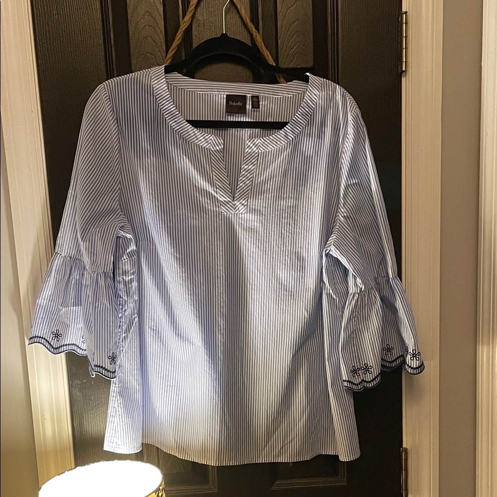 Who What Wear Blue and White Striped Blouse